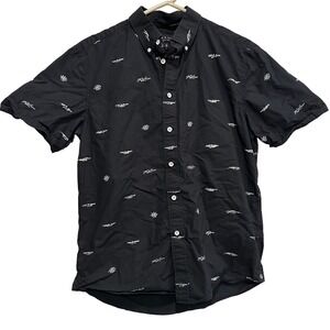 Rag Bone New York Black Short Sleeve Button Down Shirt All Over Print Mens S